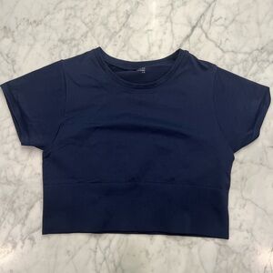 Aerie Offline Short Sleeve Navy Crop Short Sleeve Top